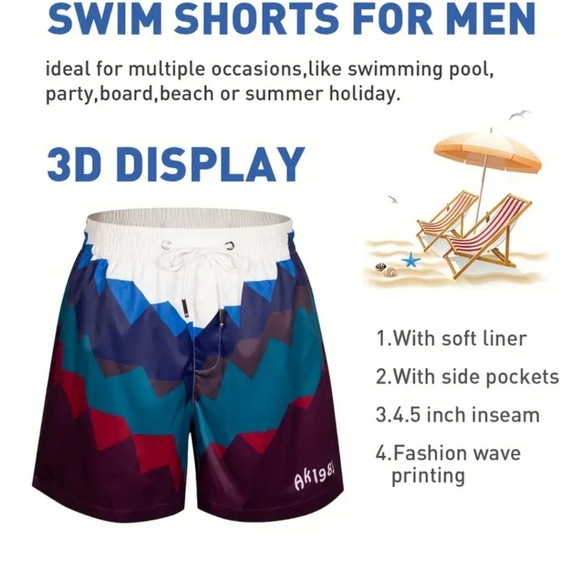Colorful Geometric Swim Shorts For Men - Picture 4 of 5